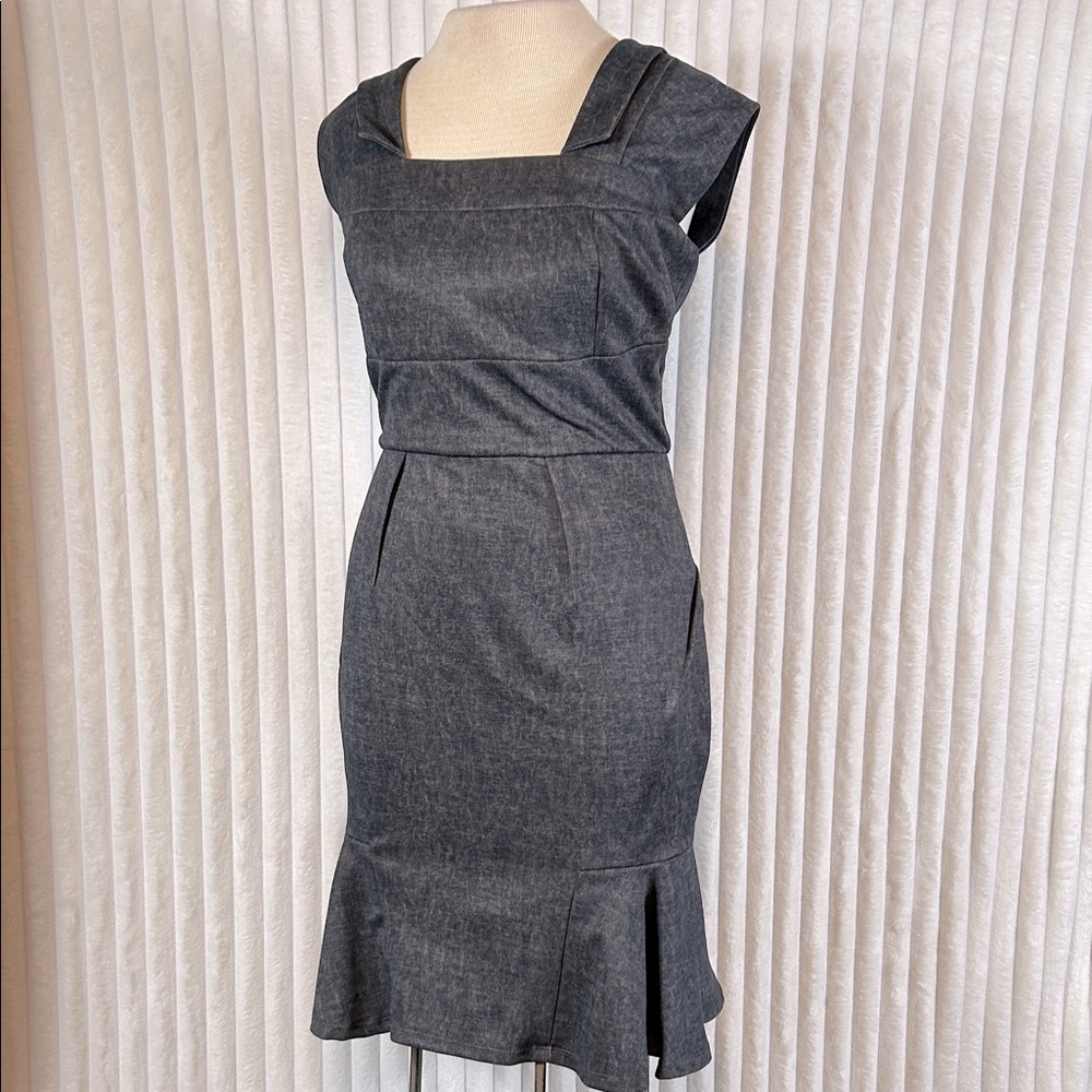 Label by five twelve square neck bodycon ruffle mermaid hem midi dress sz 4